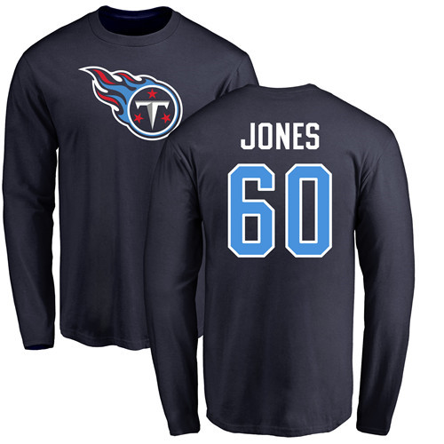 Tennessee Titans Men Navy Blue Ben Jones Name and Number Logo NFL Football #60 Long Sleeve T Shirt